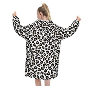 Cheetah Leopard Print Oversized Blanket Hoodie Sweatshirt Wearable Blanket Adult Teens Blanket Hoodie Giant Hood Pockets Super Soft Warm Comfy Plush Hoodie Blankets Hoodies For Women Men Kids