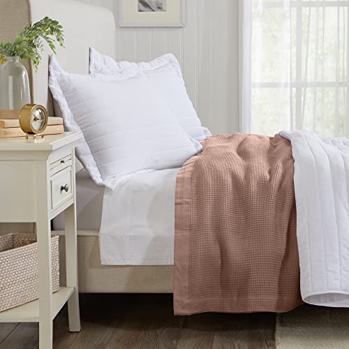 Great Bay Home 100% Cotton Rose Waffle Weave King Blanket | Lightweight and Breathable | Soft Versatile Redwood Bed Blanket | Perfect for Layering Cotton Blanket | Hazel Collection