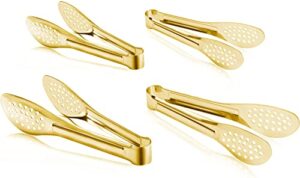 4 pack buffet tongs,stainless steel serving tongs serving utensils gold(7inch,9.1inch)