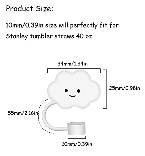 10mm Straw Cover, 4pcs Straw Covers Cap for Stanley Cup 40 oz Food Grade Silicone Cute Large Cloud Straw Topper Straw Tips Cover Protector Plugs for Stanley Tumblers Cup for Stanley Cup Accessories 