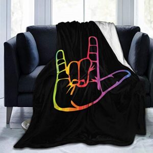 asl i love you sign language ultra soft flannel fleece all season light weight living room/bedroom warm blanket (50"x40")