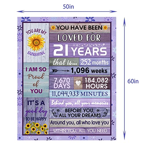 DULNYEI 21st Birthday Gifts for Her Blanket Happy 21st Birthday Decorations for Her 21st Birthday Gift Ideas 21 Year Old Birthday Gifts for Her Best 21st Birthday Gifts Throw Blanket 60×50 Inch