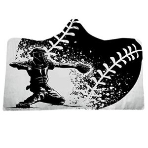 baseball theme hooded blanket wearable soft warm plush fleece lined throw blankets for girls child kid women adult 80 x 60 inch