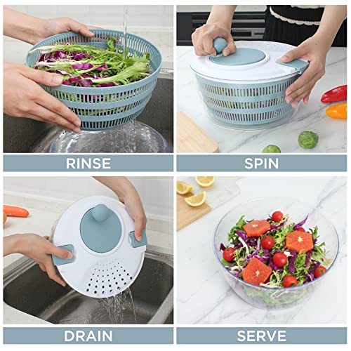 Cook with Color Salad Spinner - Lettuce and Produce Dryer with Bowl, Colander and Built in draining System for Fresh, Crisp, Clean Salad and Produce (Light Blue)