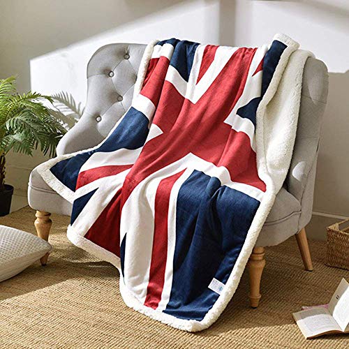 House British Union Jack Fleece Blanket Soft Sherpa Throw Blanket Lightweight Cozy Warm Blanket for Couch Bed Chair Office Sofa - 51x63Inch