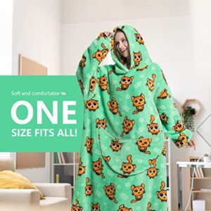 Wearable Blanket Oversized Hoodie Sweatshirt Women Men Hooded Pullover Flannel Fleece Comfy Clothes with Pocket & Long Sleeves Soft Warm Lounging Adult Teens Christmas Gifts (Cat, Adult)