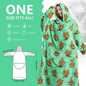 Wearable Blanket Oversized Hoodie Sweatshirt Women Men Hooded Pullover Flannel Fleece Comfy Clothes with Pocket & Long Sleeves Soft Warm Lounging Adult Teens Christmas Gifts (Cat, Adult)