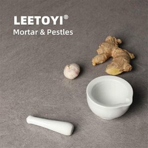 LEETOYI Porcelain Mortar and Pestle, Ceramic Herb Grinder Pill Crusher Set, 3.3-inch White