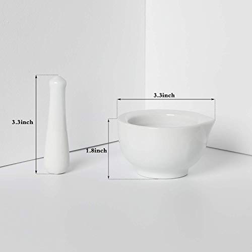 LEETOYI Porcelain Mortar and Pestle, Ceramic Herb Grinder Pill Crusher Set, 3.3-inch White