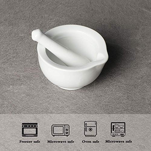 LEETOYI Porcelain Mortar and Pestle, Ceramic Herb Grinder Pill Crusher Set, 3.3-inch White