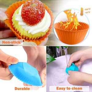 IPOW 24 Pack Silicone Cupcake Baking Cups Reusable Food-Grade BPA Free Non-Stick Muffin Liners Molds Sets, 2 Shapes Round Rectangle