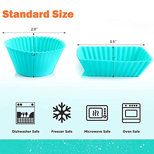 IPOW 24 Pack Silicone Cupcake Baking Cups Reusable Food-Grade BPA Free Non-Stick Muffin Liners Molds Sets, 2 Shapes Round Rectangle