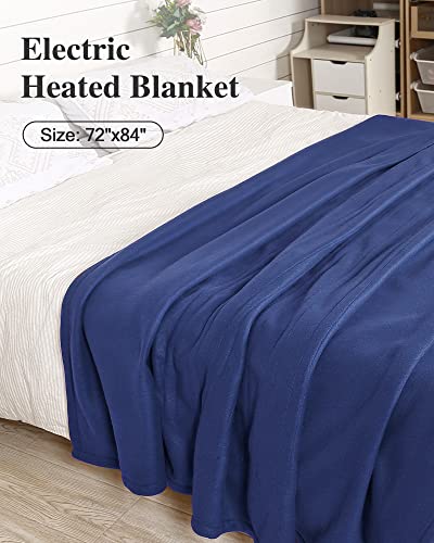 Electric Heated Blanket, 72" x 84" Full Size with 4 Heating Levels, 10H Auto Shut Off, Soft Fleece Warm Heated Blanket, Fast-Heating & Machine Washable - Blue