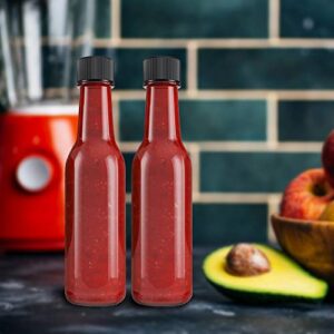 12 PCS 5 OZ Hot Sauce Bottles,WERTIOO Glass Bottle Clear Mini Liquor Bottles Small Wine Bottles with Airtight Plastic Screw Cap Shrink Capsule