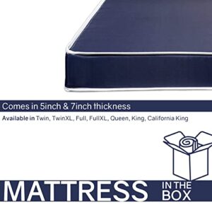 Treaton, 5-Inch Medium Firm Water Resistance Nylon Vinyl Dual Sided Mattress, Noiseless, Soft Cloud Feeling, Body Heat Reflection, Good for Hospital and Camp, Twin, Blue