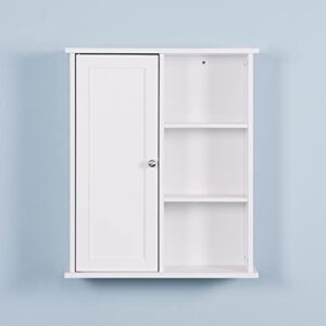 gedelite bathroom wall cabinet with shelves and door, wooden storage cabinet over toilet space, white medicine cabinet for bathroom, kitchen, bedroom.