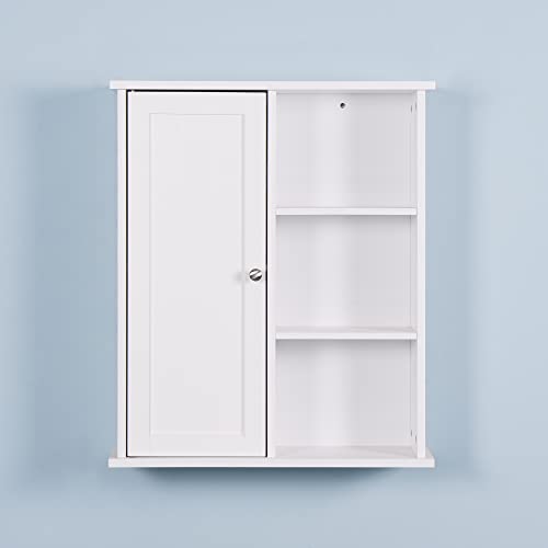 GEDELITE Bathroom Wall Cabinet with Shelves and Door, Wooden Storage Cabinet Over Toilet Space, White Medicine Cabinet for Bathroom, Kitchen, Bedroom.