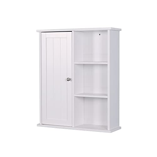 GEDELITE Bathroom Wall Cabinet with Shelves and Door, Wooden Storage Cabinet Over Toilet Space, White Medicine Cabinet for Bathroom, Kitchen, Bedroom.