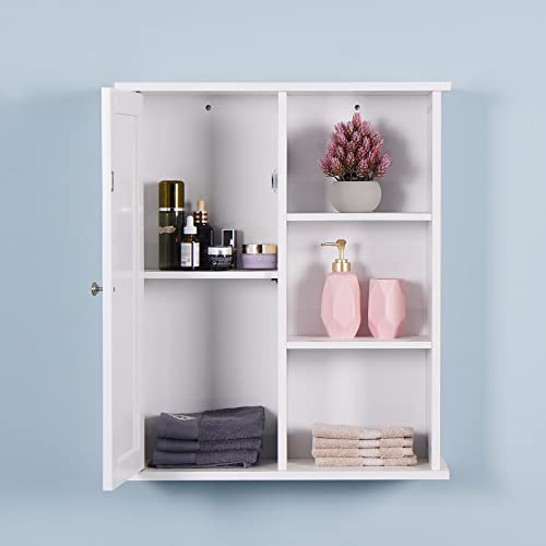 GEDELITE Bathroom Wall Cabinet with Shelves and Door, Wooden Storage Cabinet Over Toilet Space, White Medicine Cabinet for Bathroom, Kitchen, Bedroom.