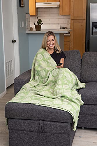 InfuseZen Turkish Blanket with Floral Medallion Print – Muslin Weave Reversible Throw Blanket – 100% Cotton - Breathable, Thin and Lightweight Gauze Throw Blanket – Large 92” x 65” (Olive/Beige)
