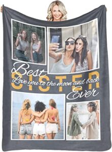 joyxbuy customized blankets with photos for sister personalized picture blanket, memories souvenir best sister ever besties birthday gifts from sister, soul sister gifts