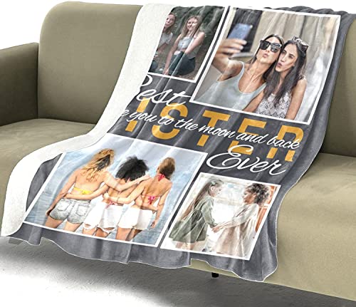 JOYXBUY Customized Blankets with Photos for Sister Personalized Picture Blanket, Memories Souvenir Best Sister Ever Besties Birthday Gifts from Sister, Soul Sister Gifts