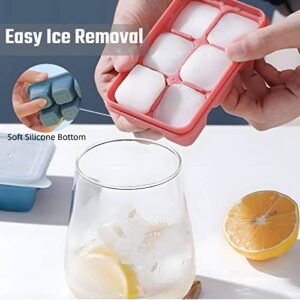 Ice Tray, 3 Pack Ice Cube Trays for Freezer, Silicone Ice Cube Tray with Lid, 6 Square Ice Cubes per Tray for Whiskey, Cocktail, Juice, Reusable Ice Cube Molds, Small Soup Freezer Containers with Lid