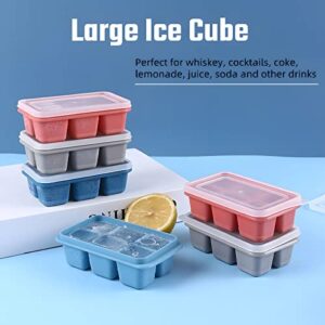 Ice Tray, 3 Pack Ice Cube Trays for Freezer, Silicone Ice Cube Tray with Lid, 6 Square Ice Cubes per Tray for Whiskey, Cocktail, Juice, Reusable Ice Cube Molds, Small Soup Freezer Containers with Lid