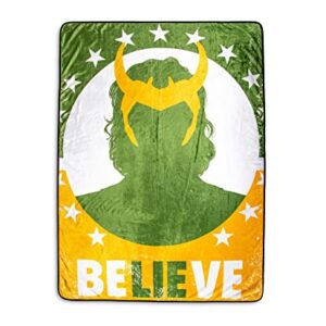Marvel Studios Loki "Believe" Plush Throw Blanket | Super Soft Fleece Blanket, Cozy Sherpa Cover For Sofa And Bed, Home Decor Room Essentials | MCU Comic Book Gifts And Collectibles | 45 x 60 Inches