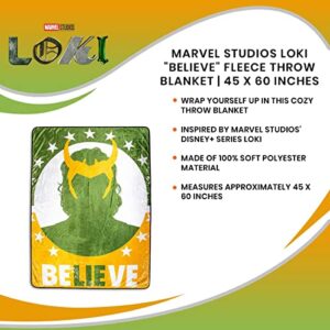 Marvel Studios Loki "Believe" Plush Throw Blanket | Super Soft Fleece Blanket, Cozy Sherpa Cover For Sofa And Bed, Home Decor Room Essentials | MCU Comic Book Gifts And Collectibles | 45 x 60 Inches