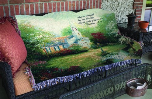 Manual Inspirational Collection Tapestry Throw with Verse, Hometown Chapel by Thomas Kinkade, 60 X 50-Inch