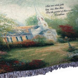 Manual Inspirational Collection Tapestry Throw with Verse, Hometown Chapel by Thomas Kinkade, 60 X 50-Inch