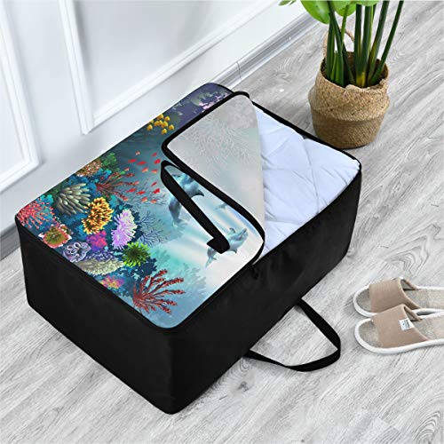 Sea Creatures And Dolphin Extra Large Storage Bag Space Saving Laundry Bag Comforter Quilt Bedspread Pillow Luggage Moving Tote Garment Closet Storage Organizer Travel Cargo Duffel Jumbo Bags(c)