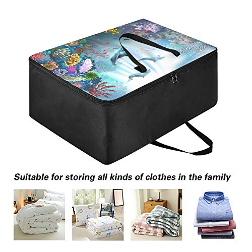 Sea Creatures And Dolphin Extra Large Storage Bag Space Saving Laundry Bag Comforter Quilt Bedspread Pillow Luggage Moving Tote Garment Closet Storage Organizer Travel Cargo Duffel Jumbo Bags(c)