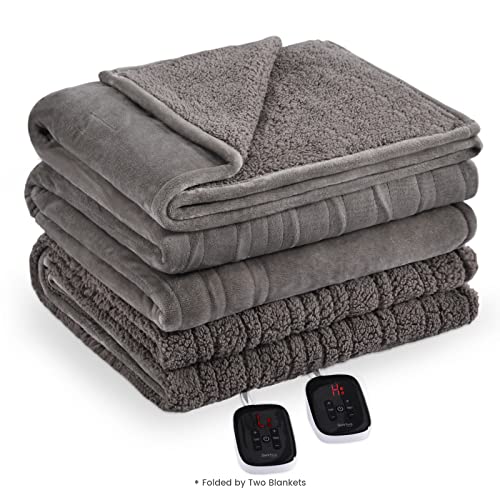 Bearhug Electric Blanket King Size 100" x 90", Dual Controller Heated Blanket, Velvet & Sherpa, 10-Heat Levels & 1-12H Auto Off, 5 Year Warranty, Over-Heat Protect, ETL, Machine Washable