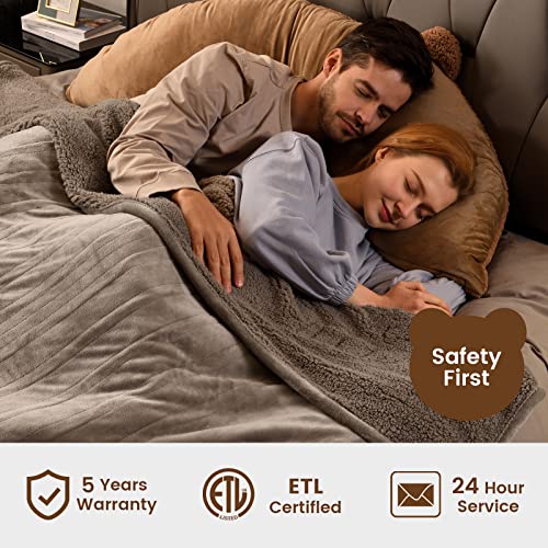 Bearhug Electric Blanket King Size 100" x 90", Dual Controller Heated Blanket, Velvet & Sherpa, 10-Heat Levels & 1-12H Auto Off, 5 Year Warranty, Over-Heat Protect, ETL, Machine Washable