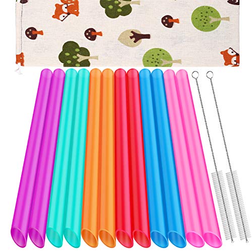 [Angled Tips] 12 Pcs Reusable Boba Straws and Smoothie Straws with 1 Storage Bag and 2 Brushes, BPA Free Food Grade