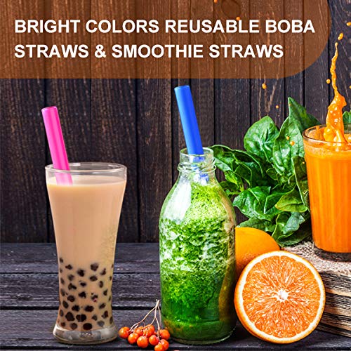 [Angled Tips] 12 Pcs Reusable Boba Straws and Smoothie Straws with 1 Storage Bag and 2 Brushes, BPA Free Food Grade