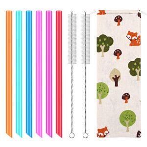 [Angled Tips] 12 Pcs Reusable Boba Straws and Smoothie Straws with 1 Storage Bag and 2 Brushes, BPA Free Food Grade