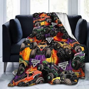monster truck blanket 50"x40" ultra-soft fleece throw anti-pilling flannel soft cozy fleece for sofa bed room decor car bed camping keep warm decor boys adults birthday gifts