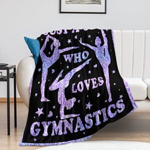 Just A Girl Who Loves Gymnastics Throw Blanket 50"X40" Soft Flannel Blankets for Bed Couch Plush Cozy Blanket for Adults Micro Fleece Throws