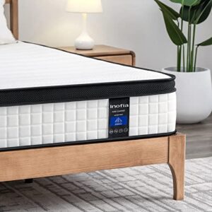 inofia full mattress, 10 inch full size hybrid mattress in a box, motion isolation pocketspring bed in a box, medium firm, cooling sleeping & pressure relief