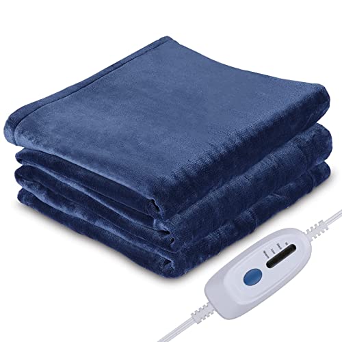 Electric Heated Blanket Twin Size 62"x84" for Home Bedding Use Large Oversized Soft Flannel Velvet Controller with 4 Heating Levels and 10 Hours Auto Shut Off Machine Washable -(Blue, Twin(62"x84"))