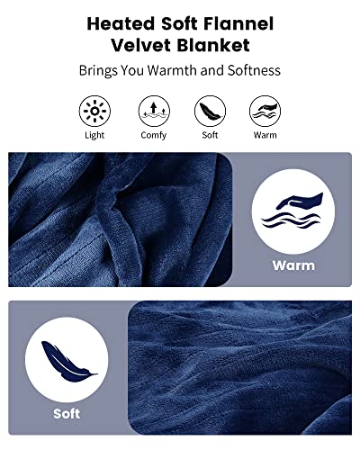 Electric Heated Blanket Twin Size 62"x84" for Home Bedding Use Large Oversized Soft Flannel Velvet Controller with 4 Heating Levels and 10 Hours Auto Shut Off Machine Washable -(Blue, Twin(62"x84"))