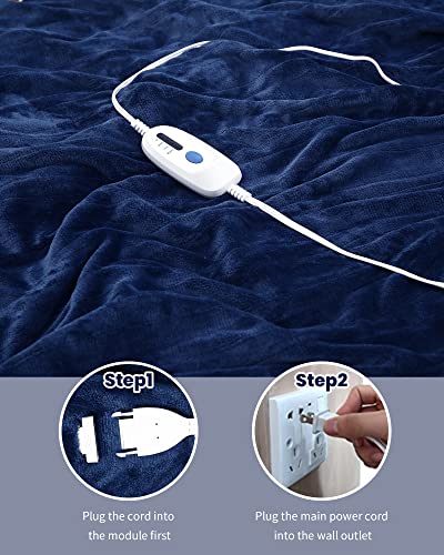 Electric Heated Blanket Twin Size 62"x84" for Home Bedding Use Large Oversized Soft Flannel Velvet Controller with 4 Heating Levels and 10 Hours Auto Shut Off Machine Washable -(Blue, Twin(62"x84"))