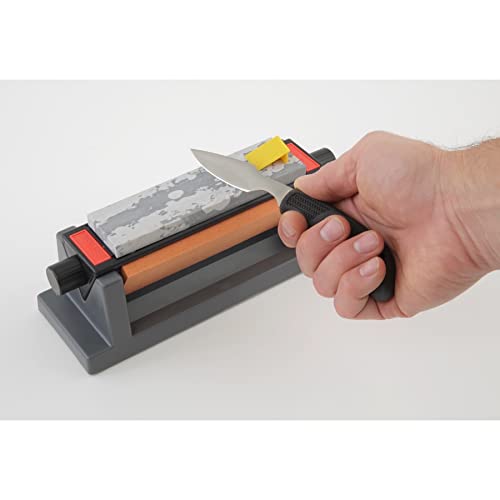 Smith’s TRI6 Arkansas Tri-Hone Stone Sharpening System Grey 6” Fine, Medium, & Coarse Stones 3-Way Honing Nonslip Rubber Feet Restore Tools, Hunting, Kitchen, Fishing & Pocket Knives