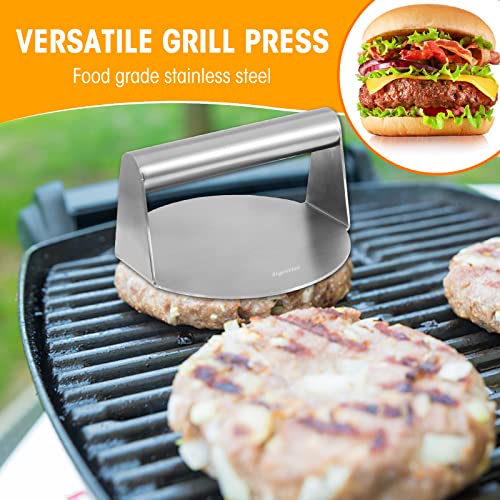 Aigrettei Burger Press - Stainless Steel Burger Smasher Tool - Smooth & Non-Stick Surface -Round Utensil for Grilling Meat Patty, Steak, Hot Dog, Grill Flattener for Steaks, Panini, Sandwich, 5.5x5.5