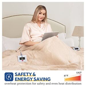 SEALY Electric Blanket Queen Size, Flannel Heated Blanket with 10 Heating Levels & 1-12 Hours Auto Shut Off, Fast Heating Warm Blanket, Machine Washable, Beige, 84 x 90 Inch