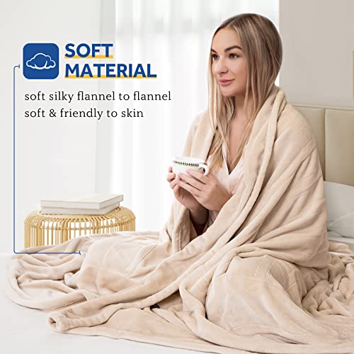 SEALY Electric Blanket Queen Size, Flannel Heated Blanket with 10 Heating Levels & 1-12 Hours Auto Shut Off, Fast Heating Warm Blanket, Machine Washable, Beige, 84 x 90 Inch