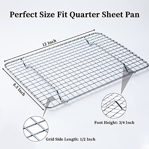 Cooling Rack For Baking, Aisoso Rack with 18/8 Stainless Steel Bold Grid Wire, Multi Use Oven Rack Fit Quarter Sheet Pan, Oven and Dishwasher Safe, 8.5 x 12 Inches